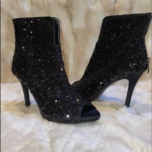 Sequin Peep Toe Booties